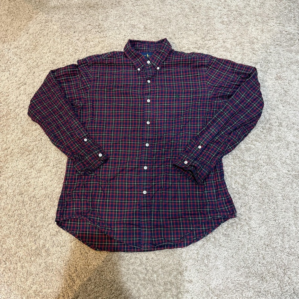 Ralph‎ Lauren Shirt Mens Large Red Navy Plaid Button Down Long Sleeve Casual